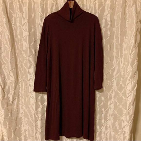 American Eagle Dress Burgundy Soft Swing Knit Mock Neck - Picture 2 of 10